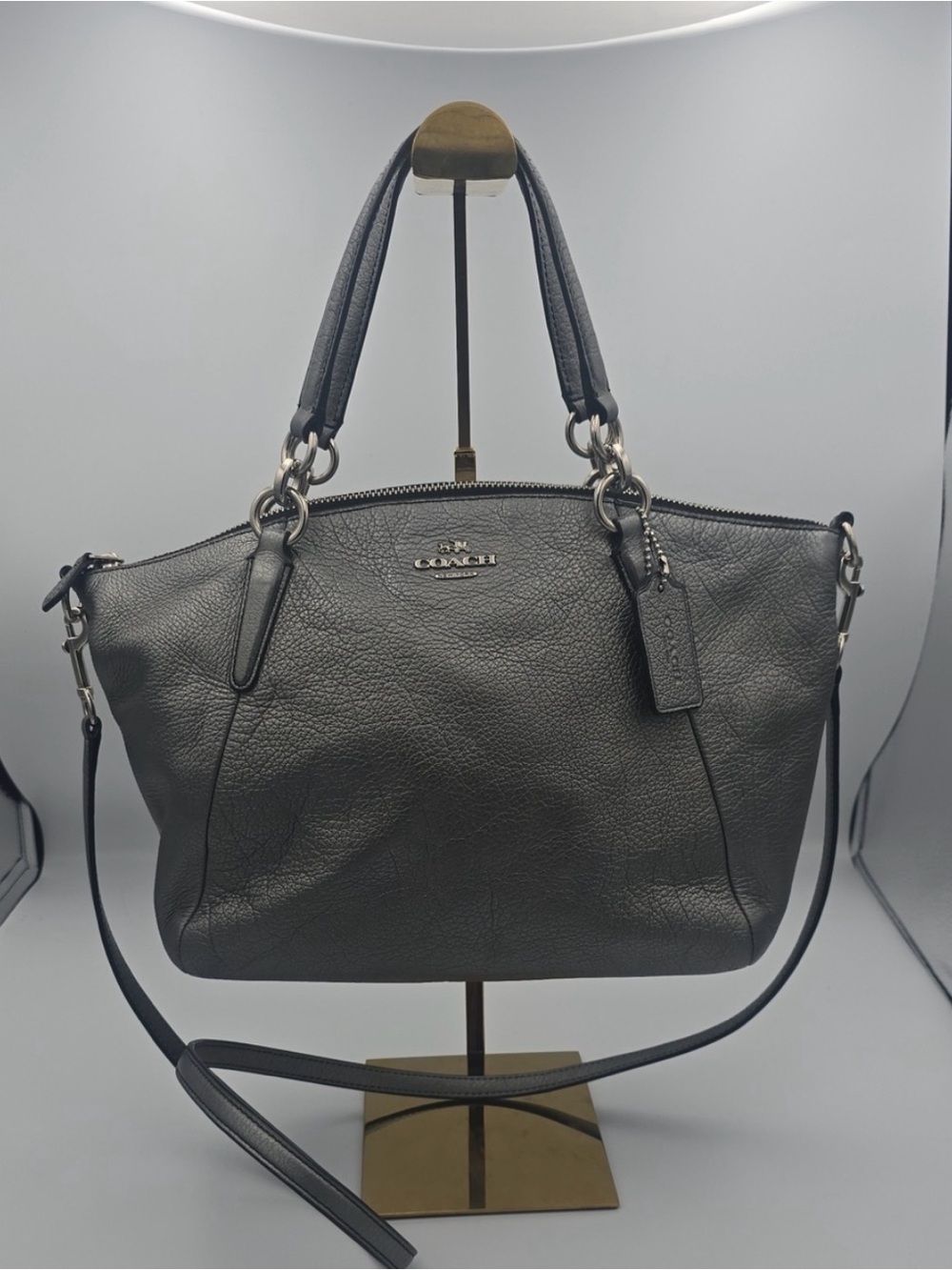 Coach Charcoal Gray Pebbled Leather Double-Handle Shoulder Bag